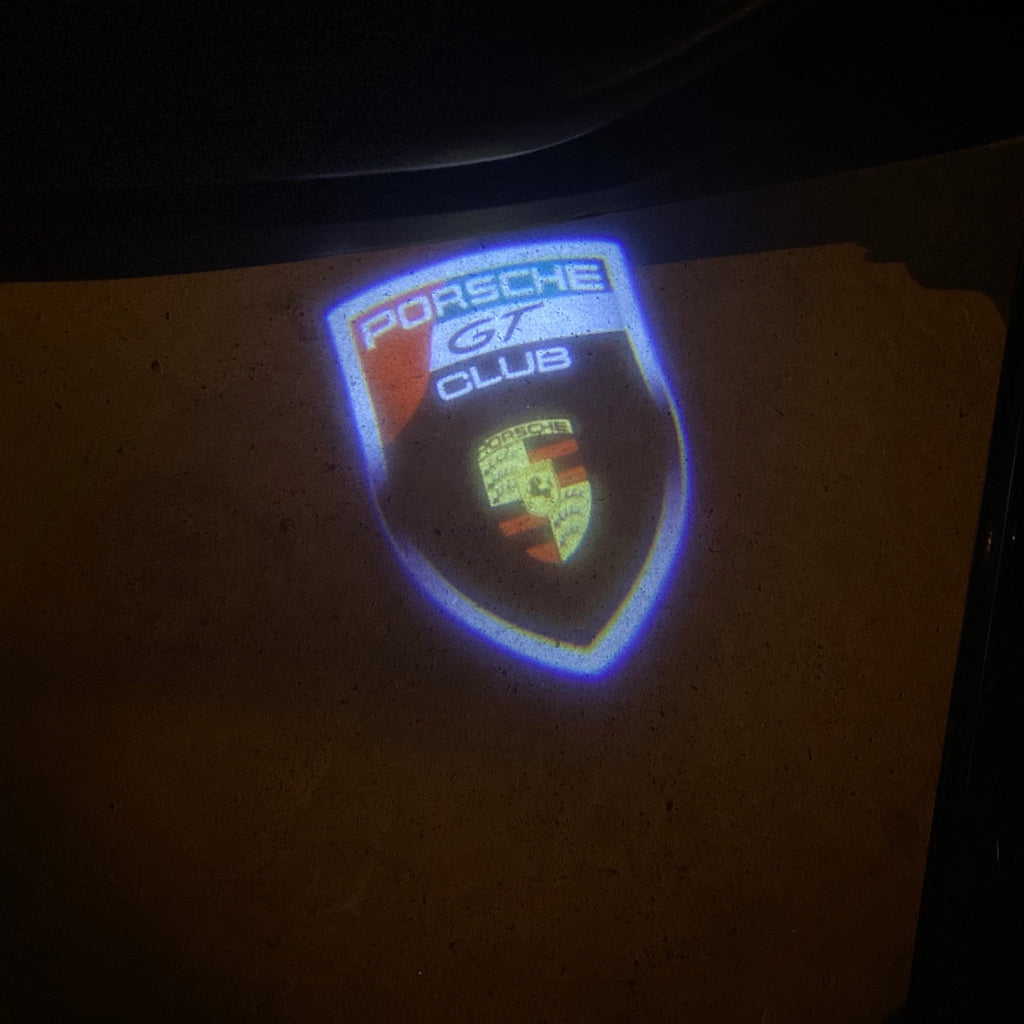 LUCES DE PROYECTOR DE LOGOTIPO ORIGINAL PORSCHE N ° 03 (cantidad 1 = 2 Película de logotipo / 2 luces de puerta)