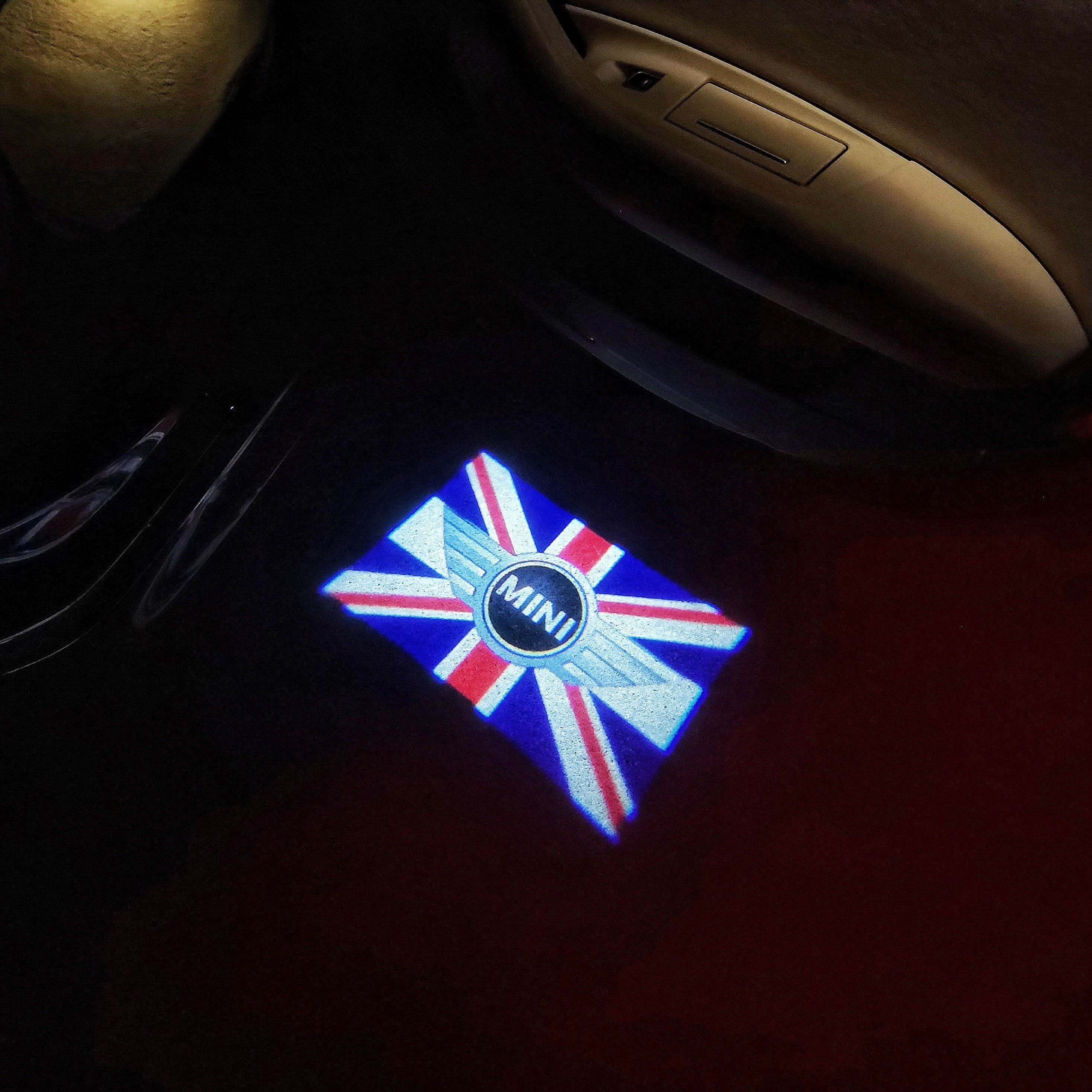 MINI BRITISH NATIONAL FLAG LOGO PROJEKTORLEUCHTEN Nr.09 (Menge 1 = 2 Logo Film / 2 Türleuchten)