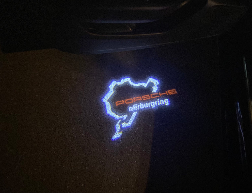 LUCES DE PROYECTOR DE LOGOTIPO ORIGINAL PORSCHE N ° 03 (cantidad 1 = 2 Película de logotipo / 2 luces de puerta)